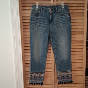 Chico's Blue Jean Embroidered So Slimming Girlfriend Cropped Jeans
